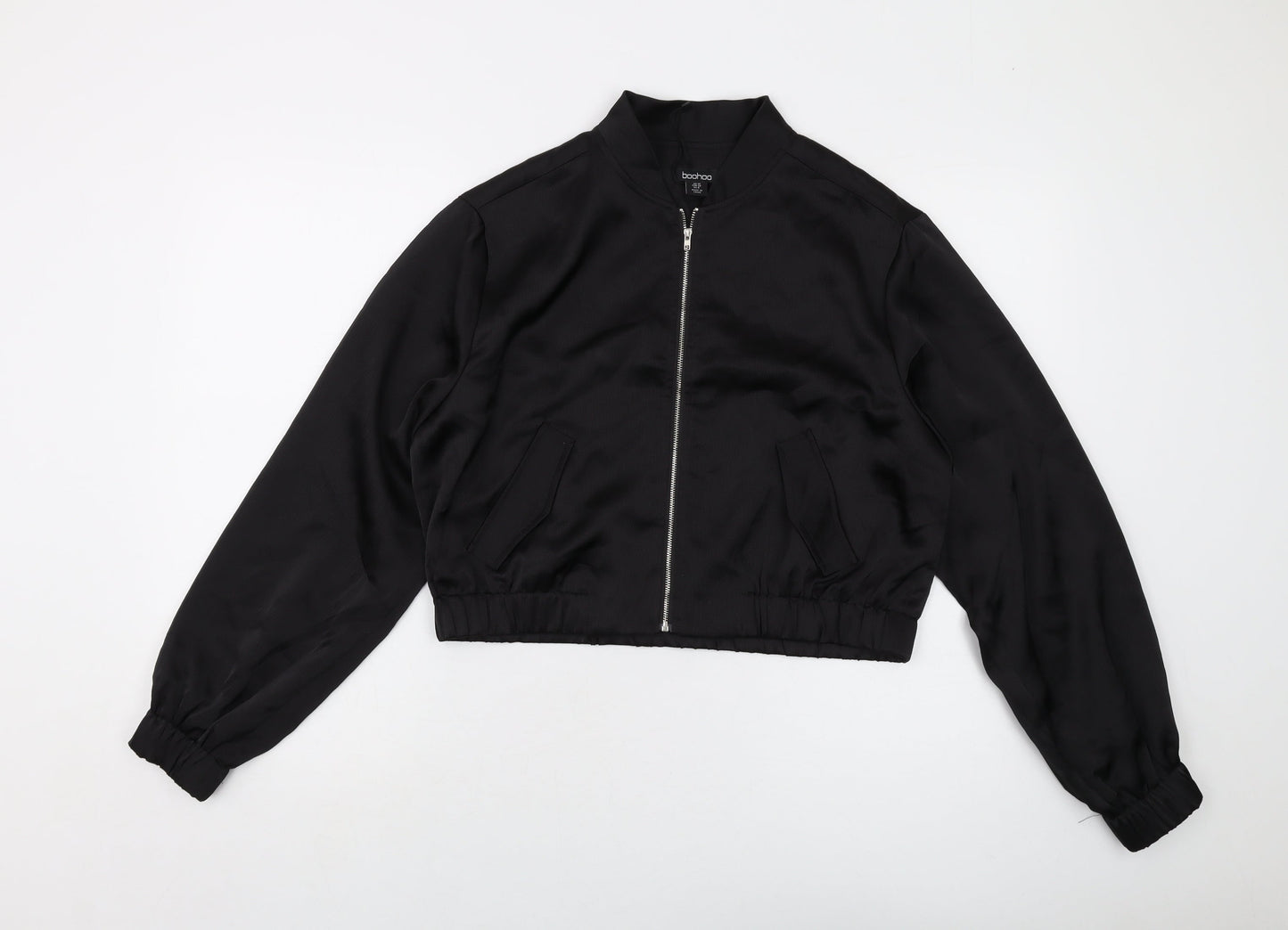 Womens UK Size 10 Boohoo Black Bomber Jacket
