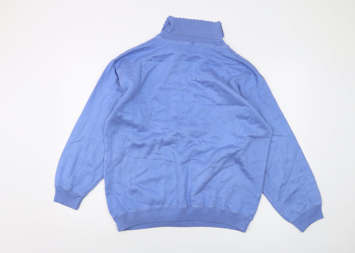 Back view of Country Scene women’s blue acrylic pullover sweatshirt, size M, pullover