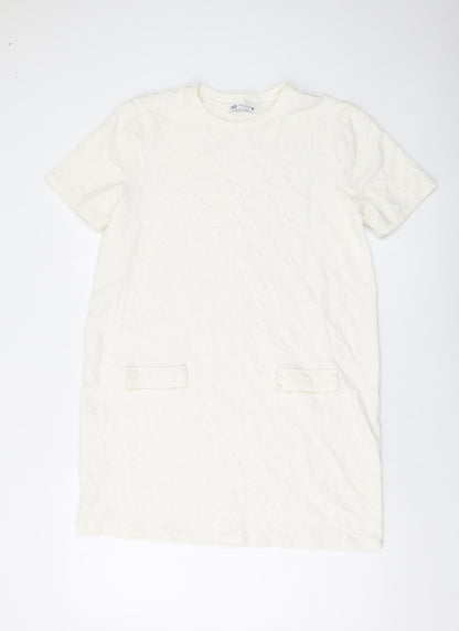 Womens UK Size M Zara Ivory Tunic T-Shirt