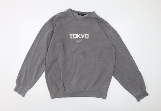Mens UK Size S Boohoo Grey Pullover Sweatshirt