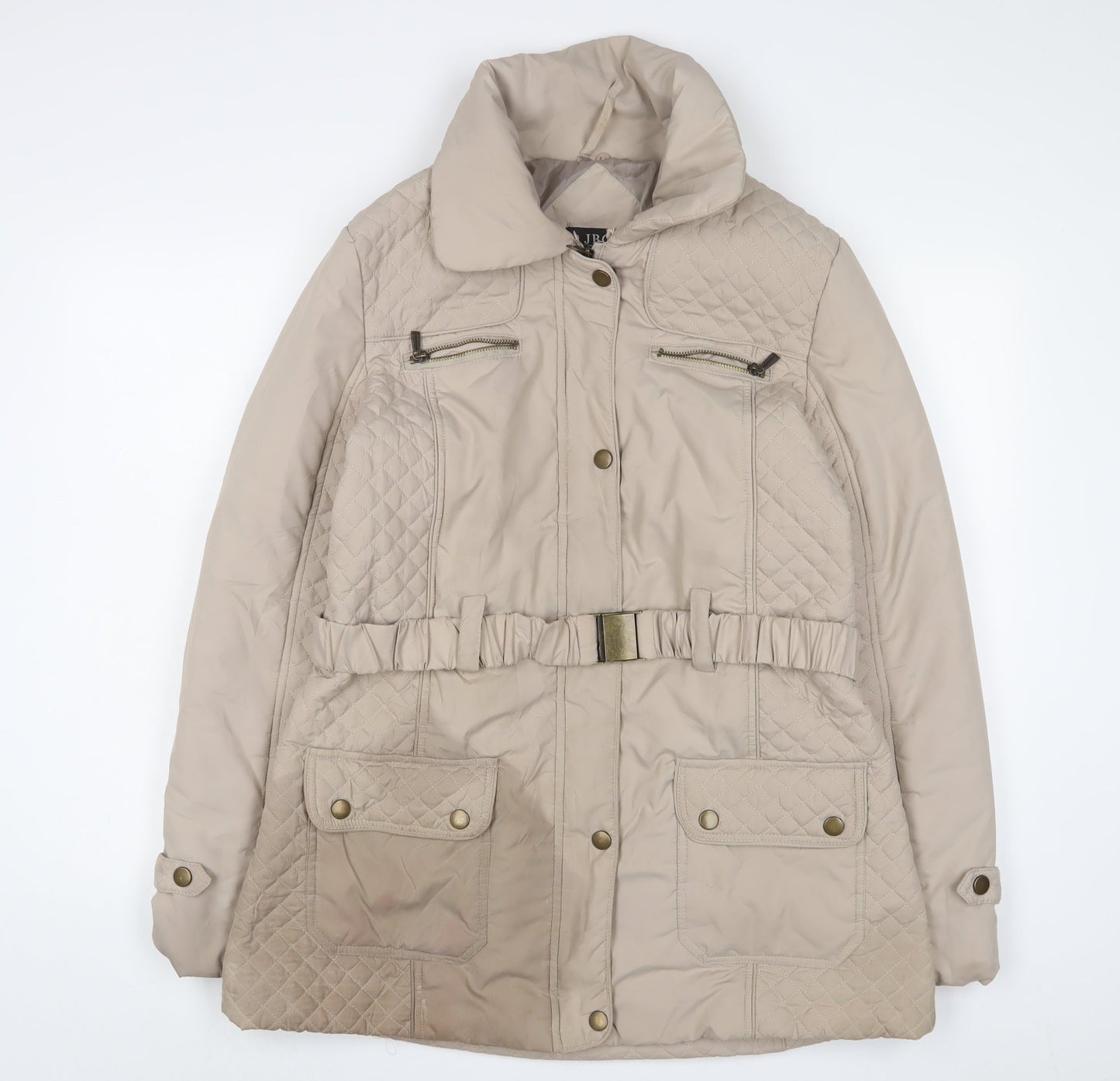 JBC Collection Womens Beige Quilted Jacket Size 16 Zip - Belted