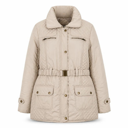 JBC Collection Womens Beige Quilted Jacket Size 16 Zip - Belted