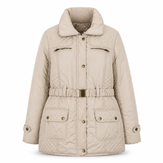 JBC Collection Womens Beige Quilted Jacket Size 16 Zip - Belted