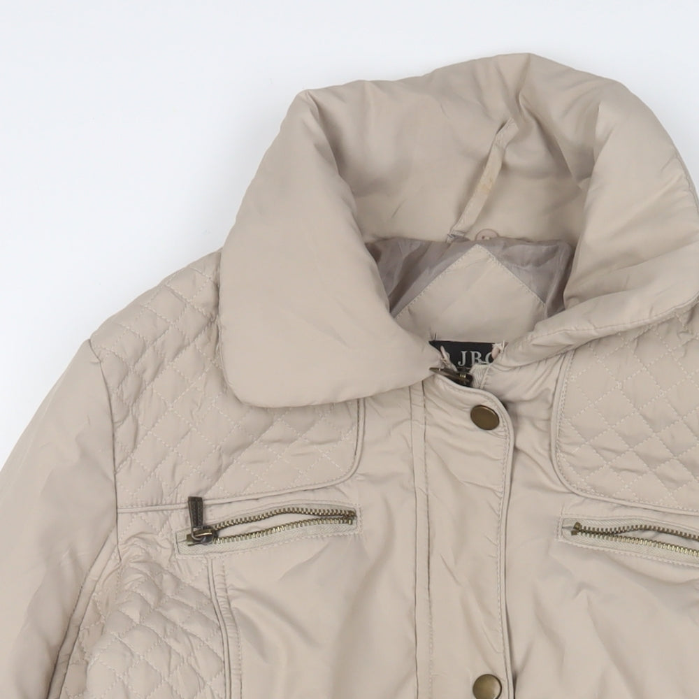 JBC Collection Womens Beige Quilted Jacket Size 16 Zip - Belted