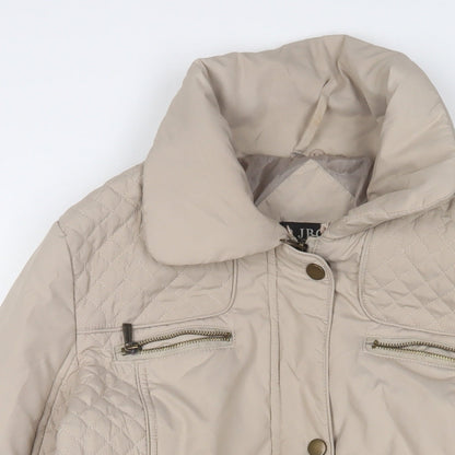 JBC Collection Womens Beige Quilted Jacket Size 16 Zip - Belted