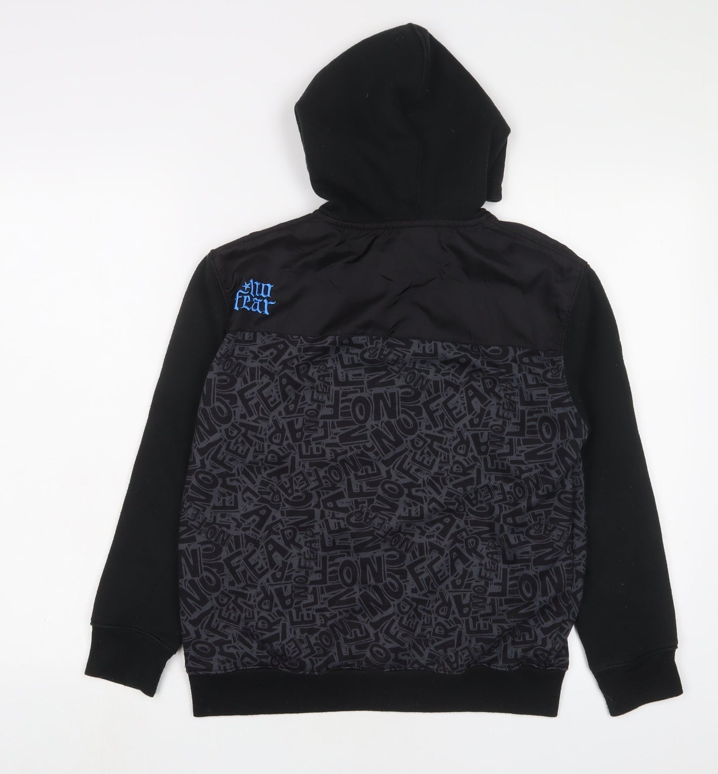 No Fear Boys Black Geometric Cotton Full Zip Hoodie Size 13 Years Zip - Logo, Embroidered