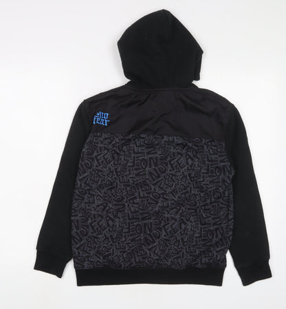 No Fear Boys Black Geometric Cotton Full Zip Hoodie Size 13 Years Zip - Logo, Embroidered