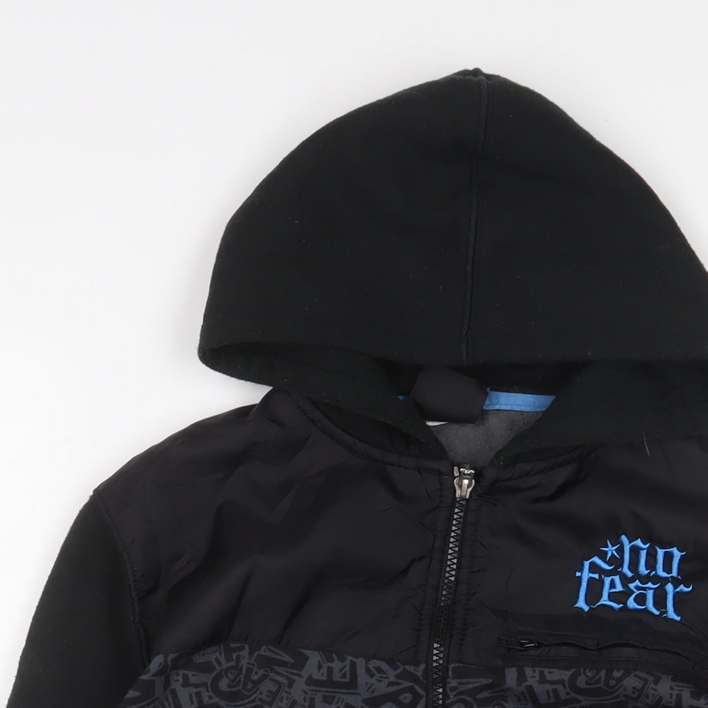 No Fear Boys Black Geometric Cotton Full Zip Hoodie Size 13 Years Zip - Logo, Embroidered