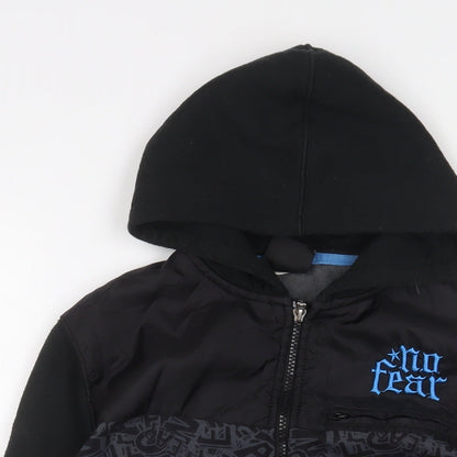No Fear Boys Black Geometric Cotton Full Zip Hoodie Size 13 Years Zip - Logo, Embroidered
