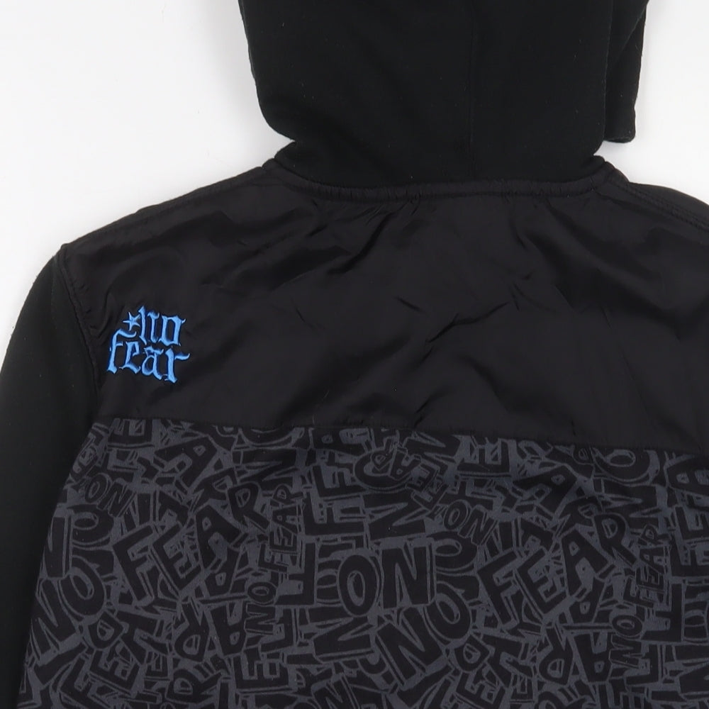 No Fear Boys Black Geometric Cotton Full Zip Hoodie Size 13 Years Zip - Logo, Embroidered