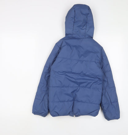 Back view of Wedze girls’ blue basic coat coat, size 6, years zip