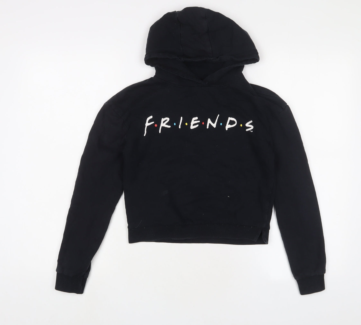 FRIENDS Girls Black Cotton Pullover Hoodie Size 11-12 Years Pullover