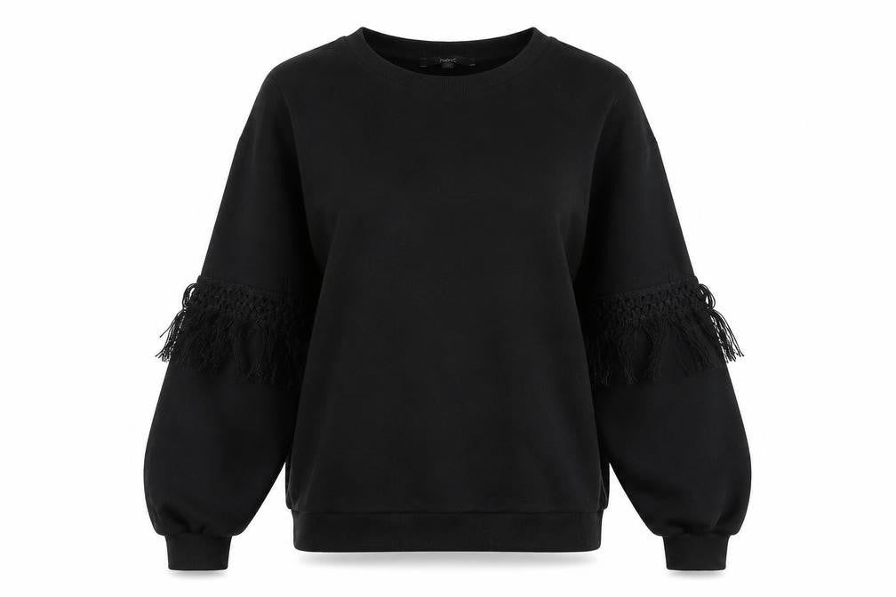 Next Womens Black Cotton Pullover Sweatshirt Size 10 - Fringed detail