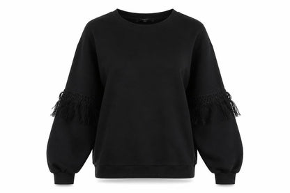Next Womens Black Cotton Pullover Sweatshirt Size 10 - Fringed detail