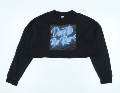 Miss London Womens Black Polyester Pullover Sweatshirt Size S