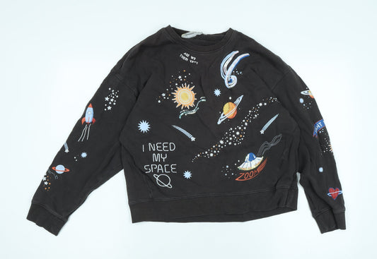 H&M Womens Grey Polyester Pullover Sweatshirt Size XS