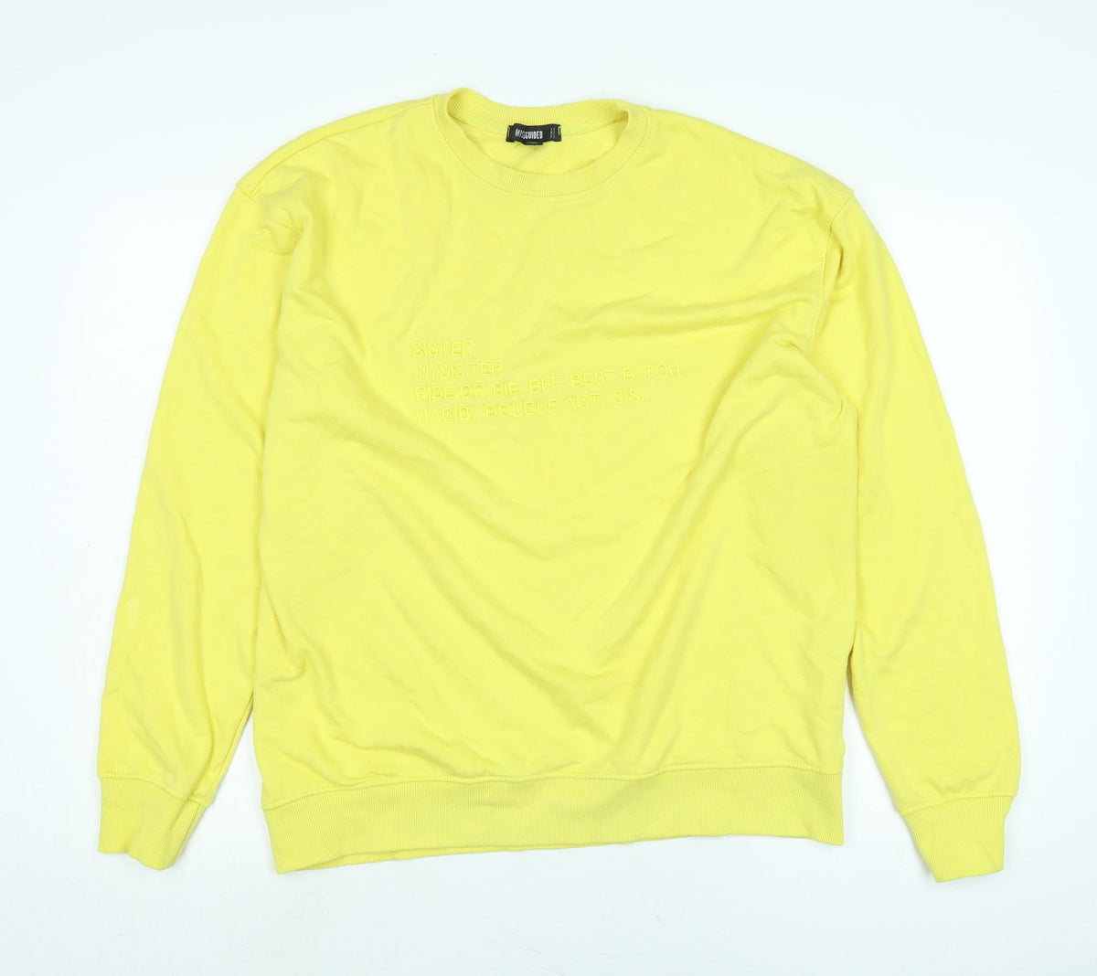 Additional front view of Missguided women’s yellow polyester pullover sweatshirt, size UK 10