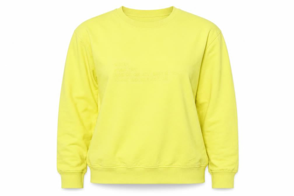 Front view of Missguided women’s yellow polyester pullover sweatshirt, size UK 10