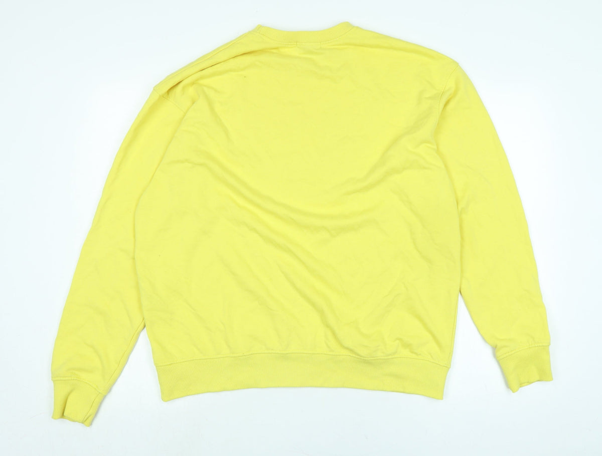 Back view of Missguided women’s yellow polyester pullover sweatshirt, size UK 10
