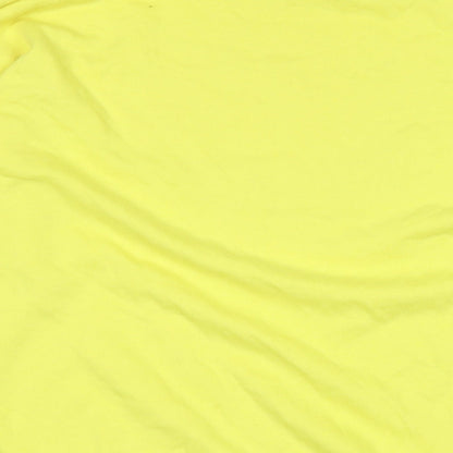 Brand and care label for Missguided women’s yellow polyester pullover sweatshirt, size UK 10