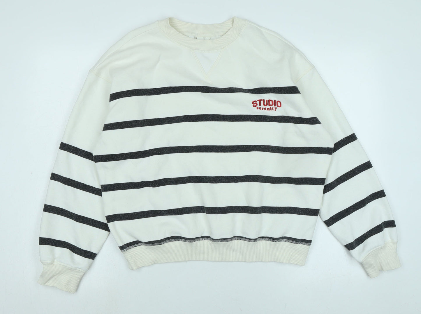 H&M Womens White Polyester Pullover Sweatshirt Size S