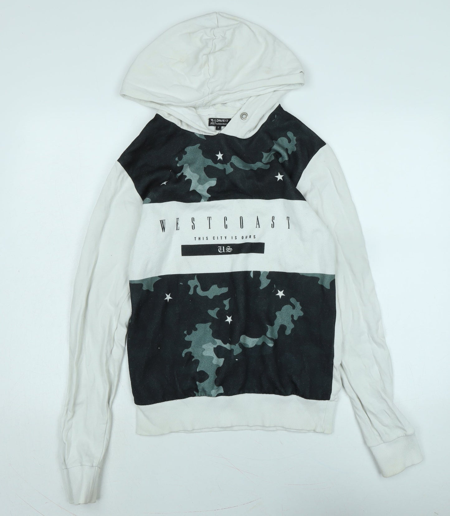 Twisted Soul Mens White Cotton Pullover Hoodie Size S