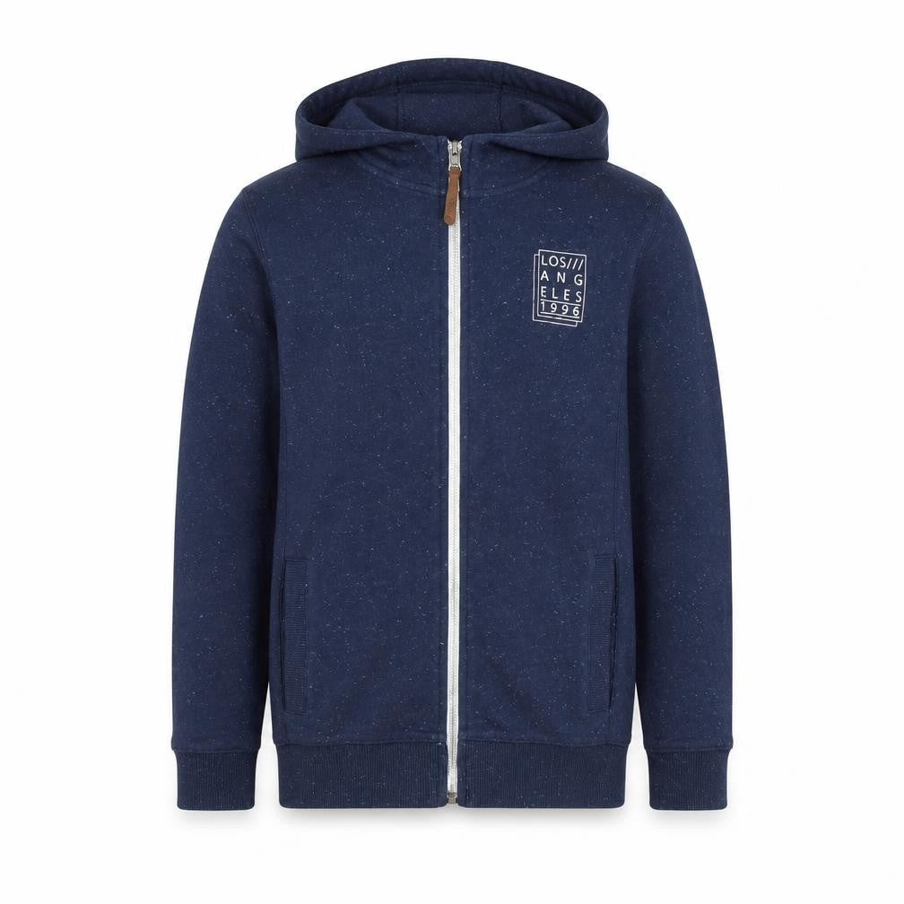 Front view of Next boys’ blue jacket, size 9, years zip