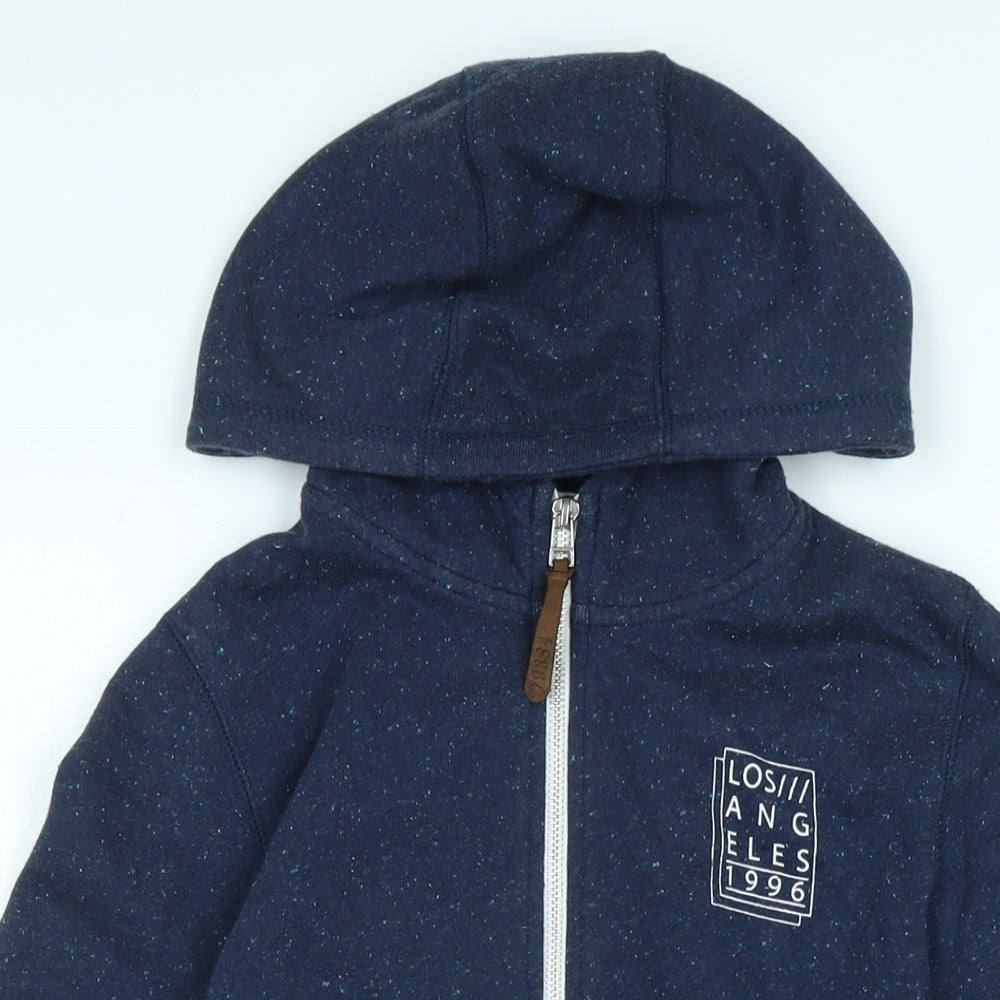 Close-up detail of Next boys’ blue jacket, size 9, years zip