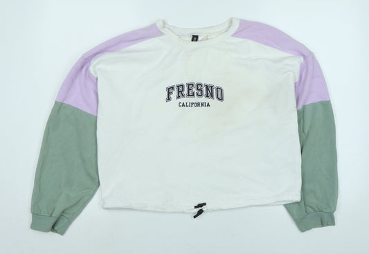 Divided Womens White Polyester Pullover Sweatshirt Size S