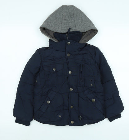 Additional front view of Next boys’ blue quilted coat, size 5, years zip