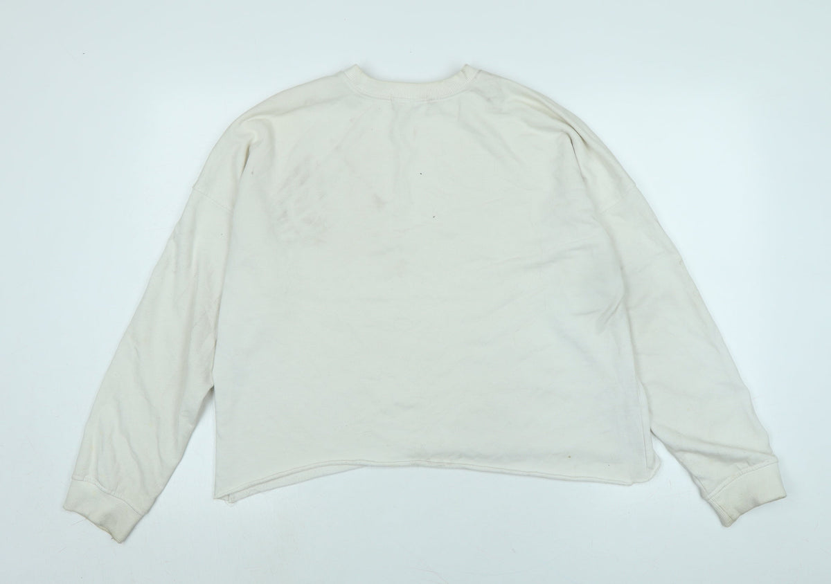Back view of Missguided women’s ivory polyester pullover sweatshirt, size UK 8