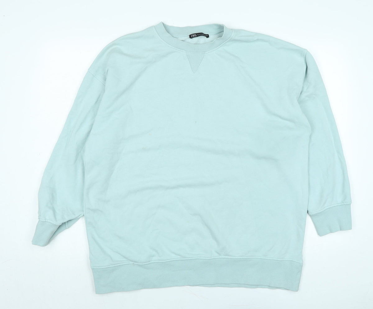 Zara Womens Green Cotton Pullover Sweatshirt Size M