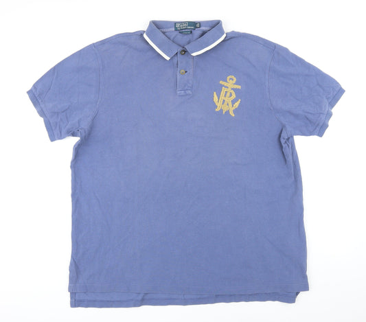 Polo Ralph Lauren Mens Blue 100% Cotton Polo Size 2XL Collared Button