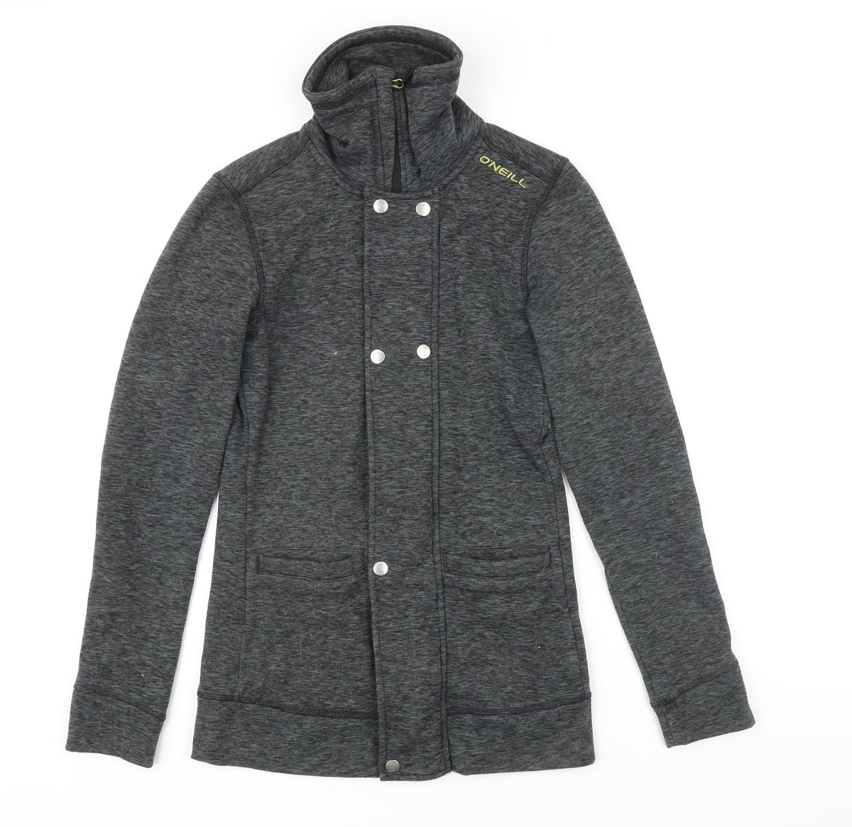 Additional front view of O'Neill women’s grey polyester full zip sweatshirt, size XS, zip