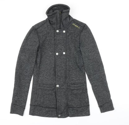 Additional front view of O'Neill women’s grey polyester full zip sweatshirt, size XS, zip