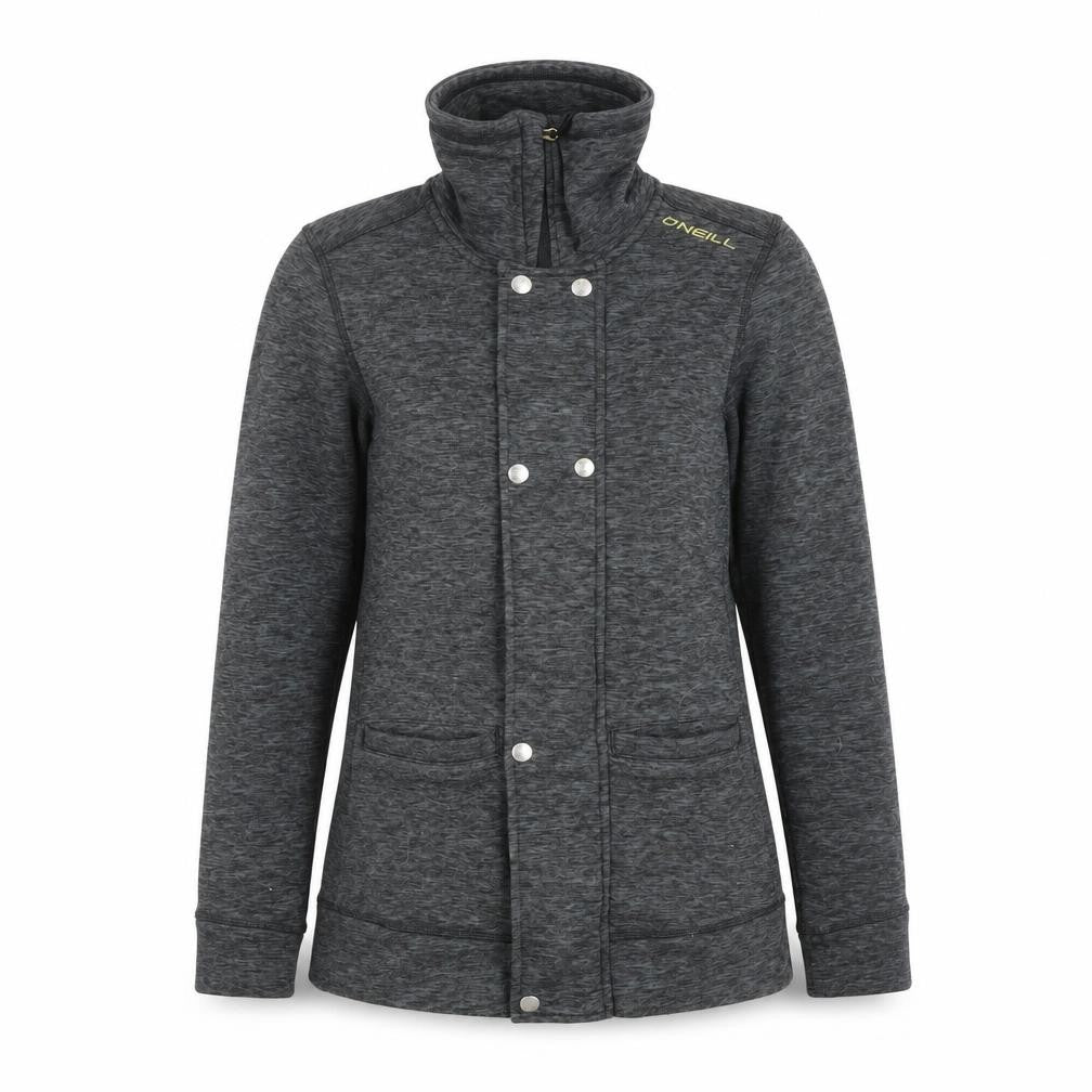 Front view of O'Neill women’s grey polyester full zip sweatshirt, size XS, zip