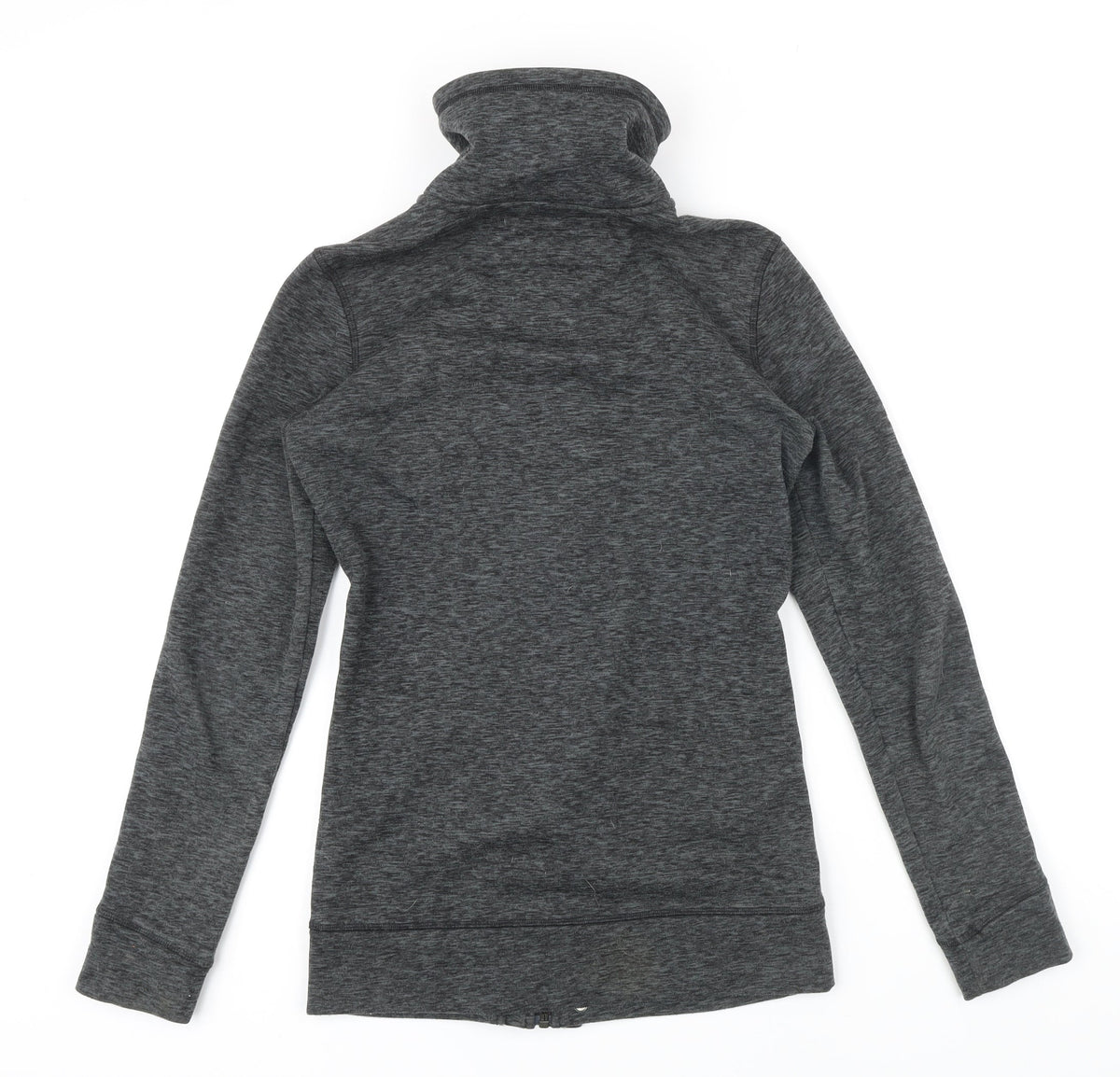 Back view of O'Neill women’s grey polyester full zip sweatshirt, size XS, zip