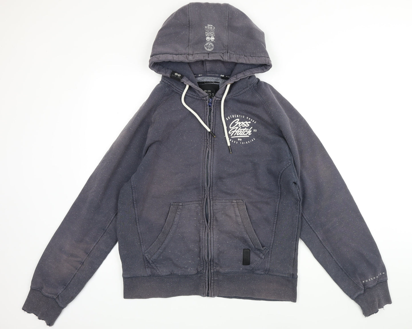 Mens UK Size XL Crosshatch Blue Full Zip Hoodie