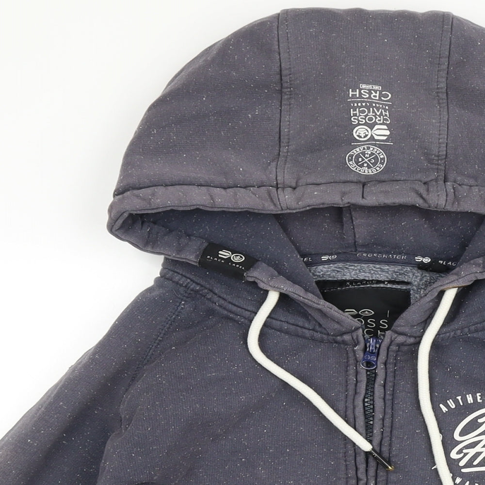 Mens UK Size XL Crosshatch Blue Full Zip Hoodie