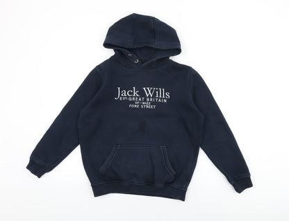 Jack Wills Girls Blue Cotton Pullover Hoodie Size 12-13 Years Pullover - Jack Wills Logo