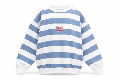 Daisy Street Womens White Striped Cotton Pullover Sweatshirt Size 8 Pullover - Los Angeles