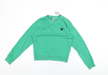 H&M Womens Green Cotton Pullover Sweatshirt Size XS Pullover - Mickey Mouse