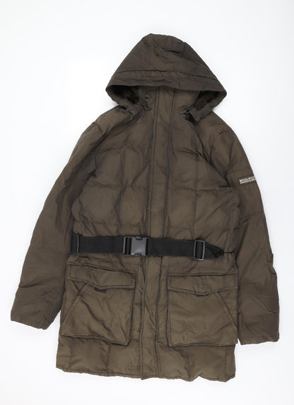 Additional front view of Woolrich women’s green overcoat coat, size M, zip