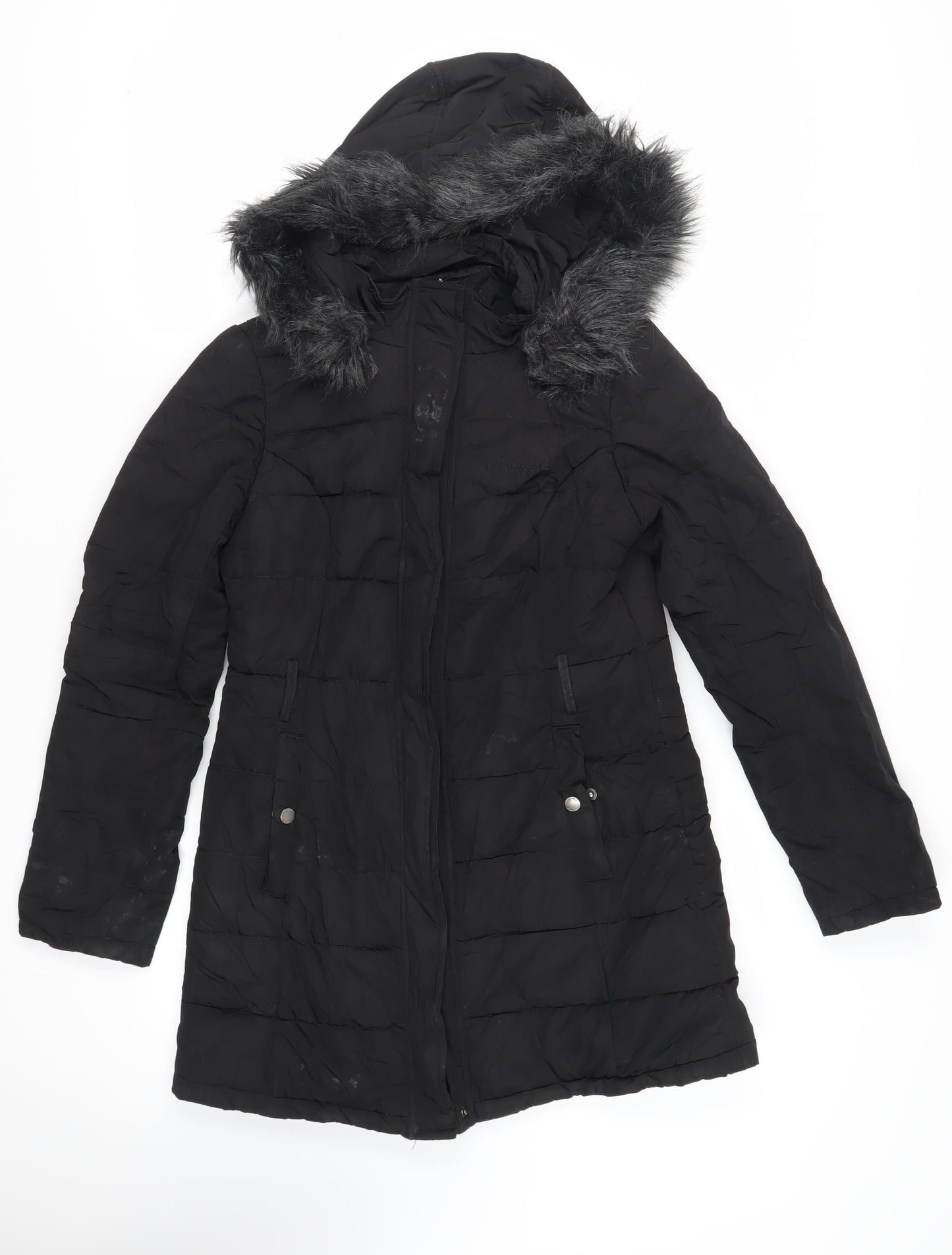 Pineapple Womens Black Quilted Coat Size 10 Zip - Hooded Logo