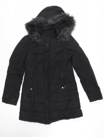 Pineapple Womens Black Quilted Coat Size 10 Zip - Hooded Logo