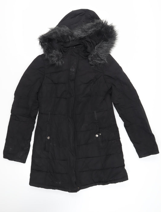 Pineapple Womens Black Quilted Coat Size 10 Zip - Hooded Logo