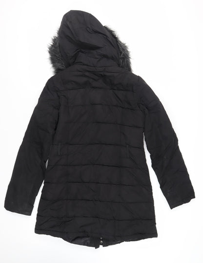 Pineapple Womens Black Quilted Coat Size 10 Zip - Hooded Logo