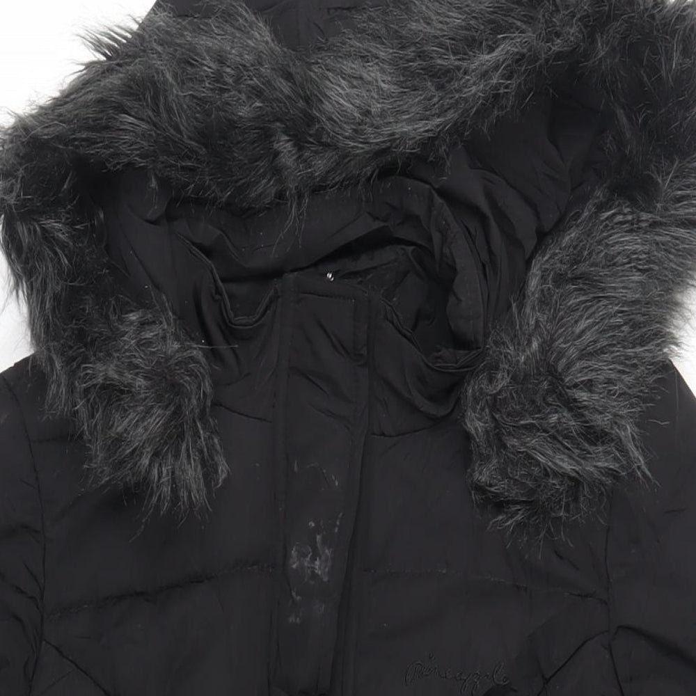 Pineapple Womens Black Quilted Coat Size 10 Zip - Hooded Logo