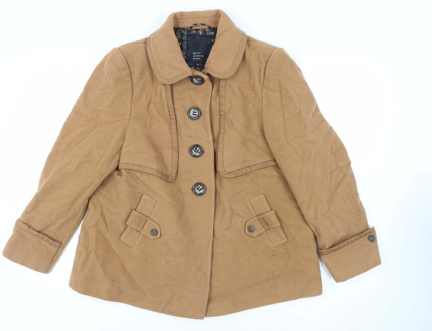 Womens UK Size 18 Betty Jackson Black Beige Pea Coat