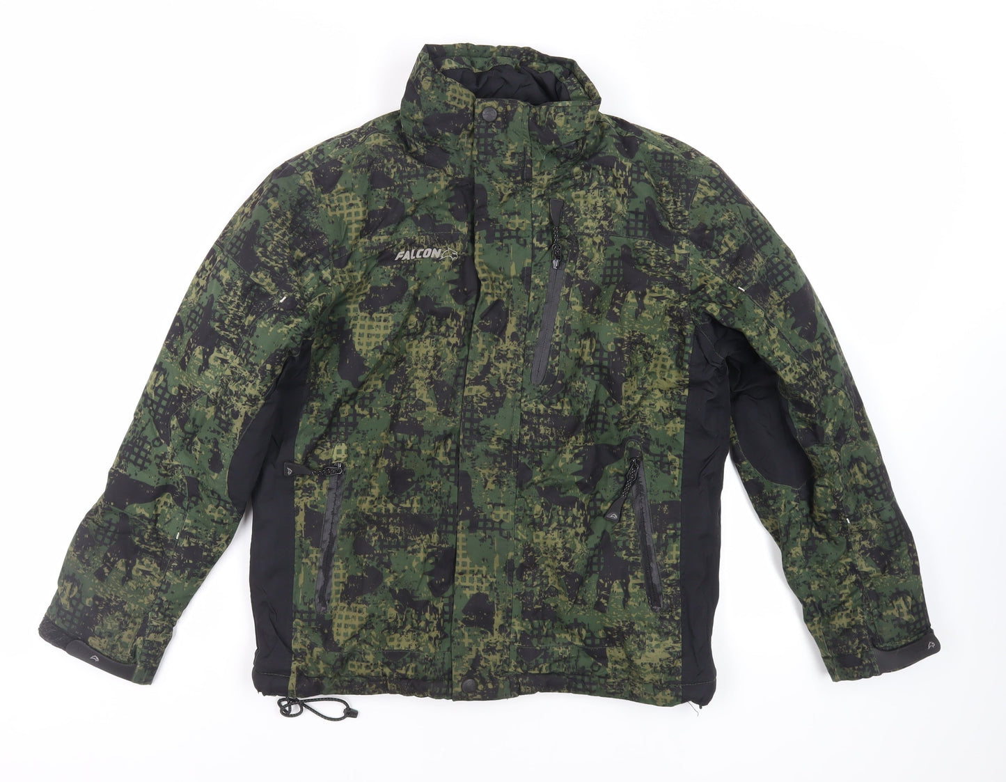 Falcon Boys Green Geometric Jacket Size 12 Years Zip - Logo Zipped Pockets